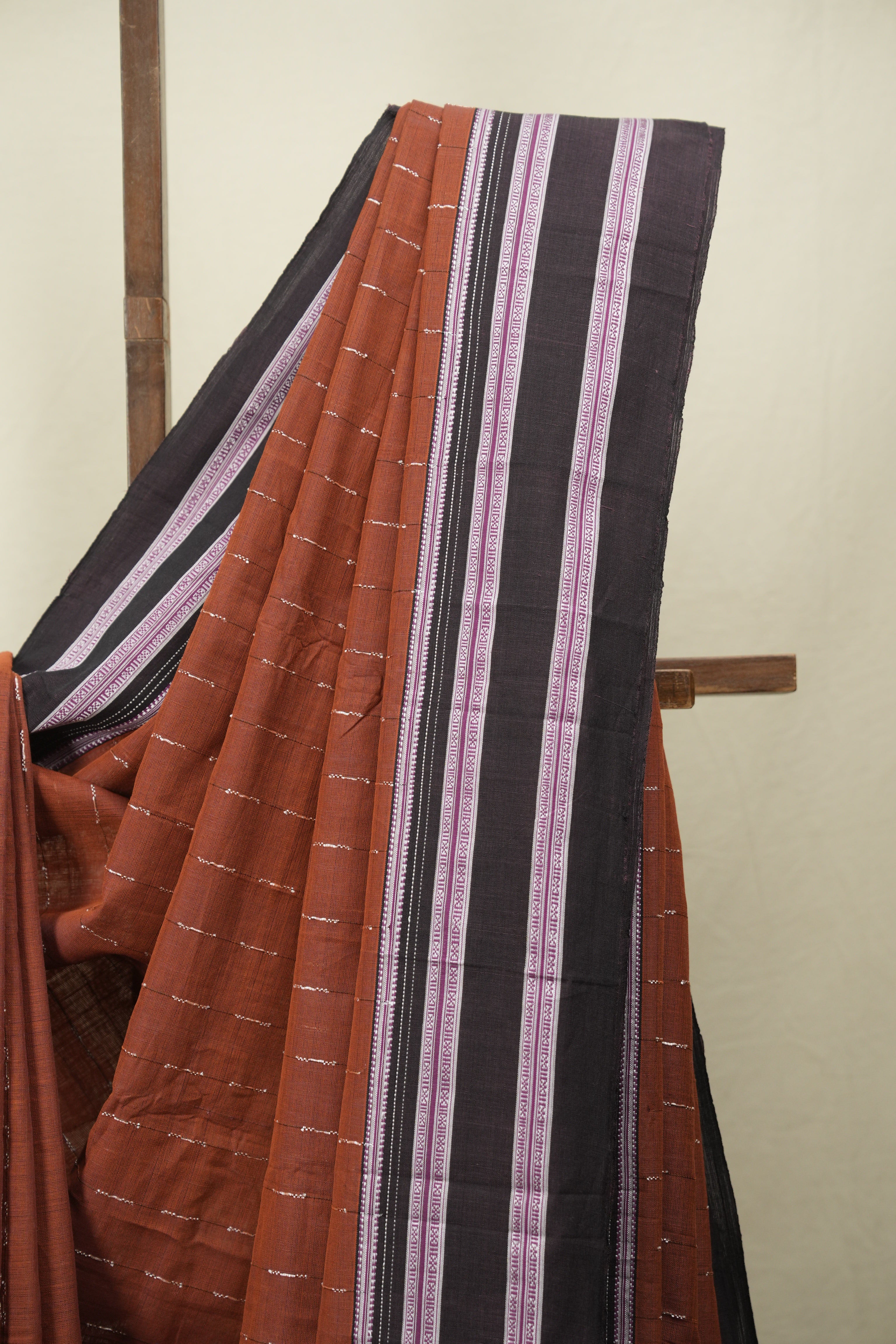 Rust Cotton IIkal Saree - SRRCIS1088
