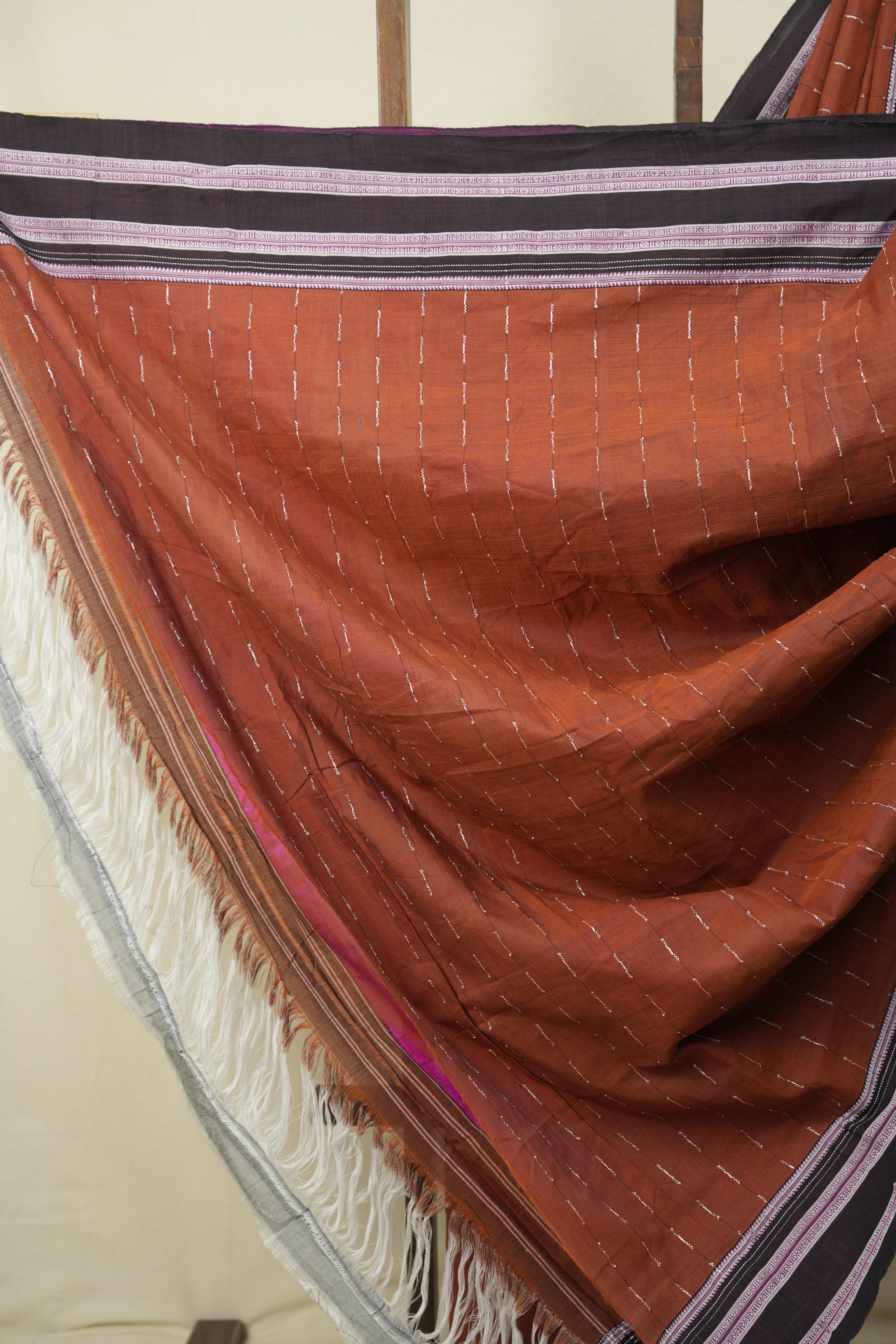 Rust Cotton IIkal Saree - SRRCIS1088