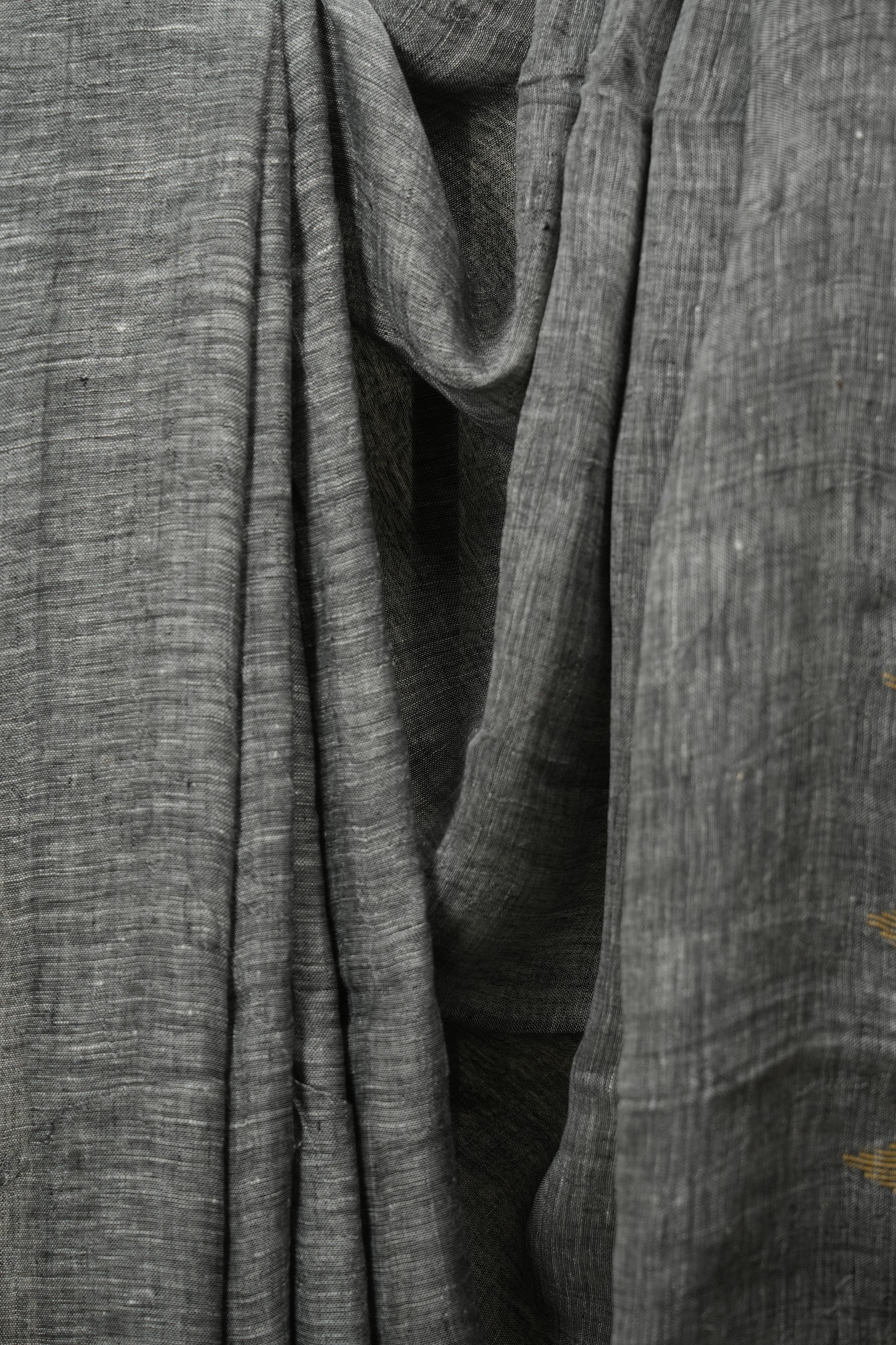 Grey Sequins Linen Saree With Yellow Tassels - SRGSLS534