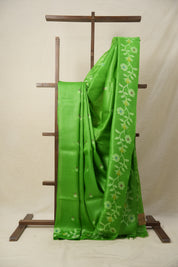 Parrot Green Jamdani Tussar Silk Saree - SRPGJTSS0014