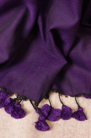 Dark Purple Mulmul Cotton Saree With Purple Tassels