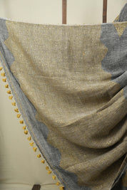 Grey Sequins Linen Saree With Yellow Tassels - SRGSLS534