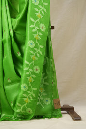 Parrot Green Jamdani Tussar Silk Saree - SRPGJTSS0014