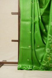Parrot Green Jamdani Tussar Silk Saree - SRPGJTSS0014