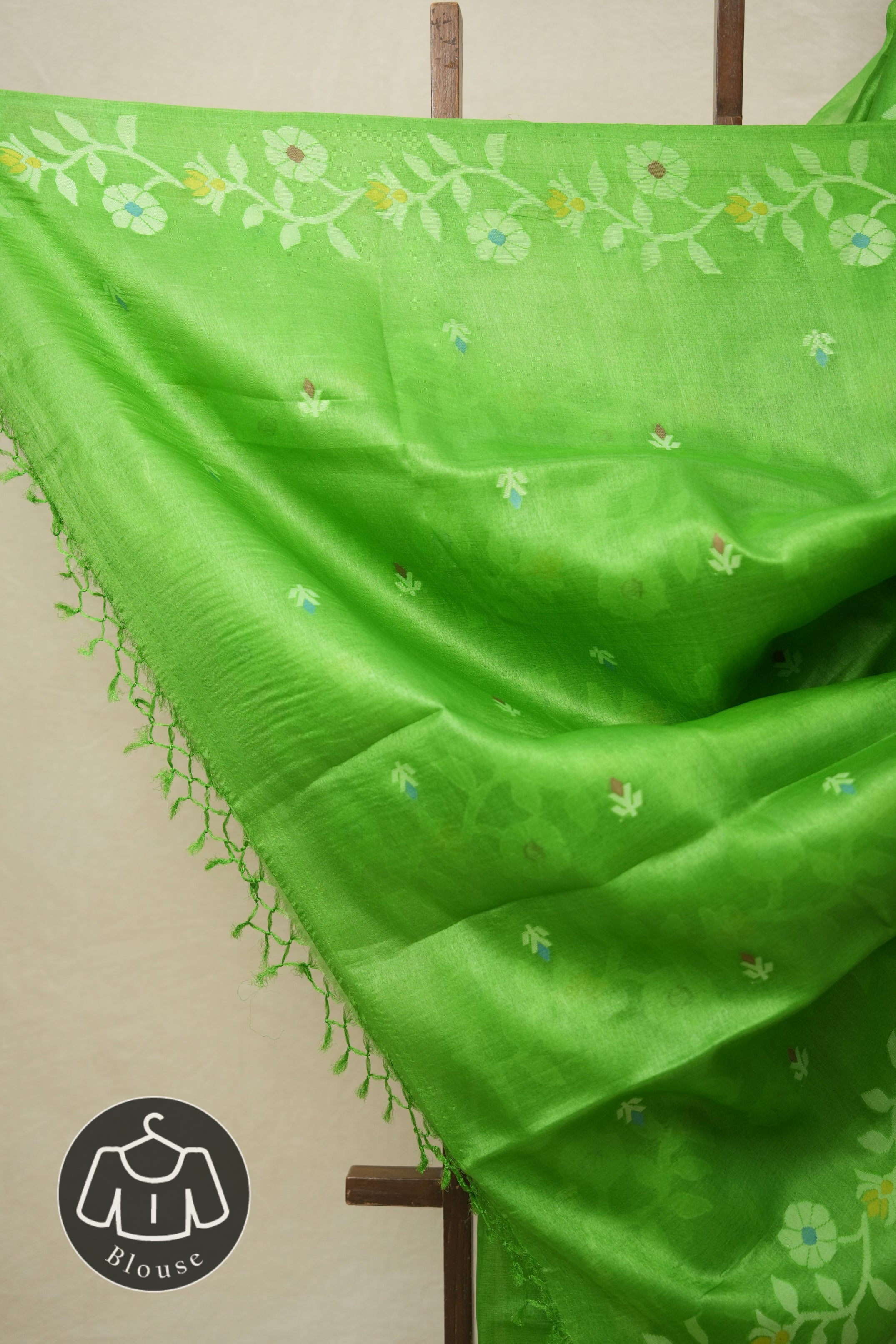 Parrot Green Jamdani Tussar Silk Saree - SRPGJTSS0014