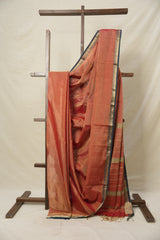 Dual Tone Red Maheshwari Tissue Saree - SRDTRMTS694