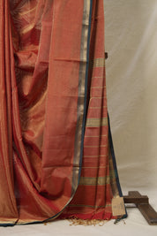 Dual Tone Red Maheshwari Tissue Saree - SRDTRMTS694