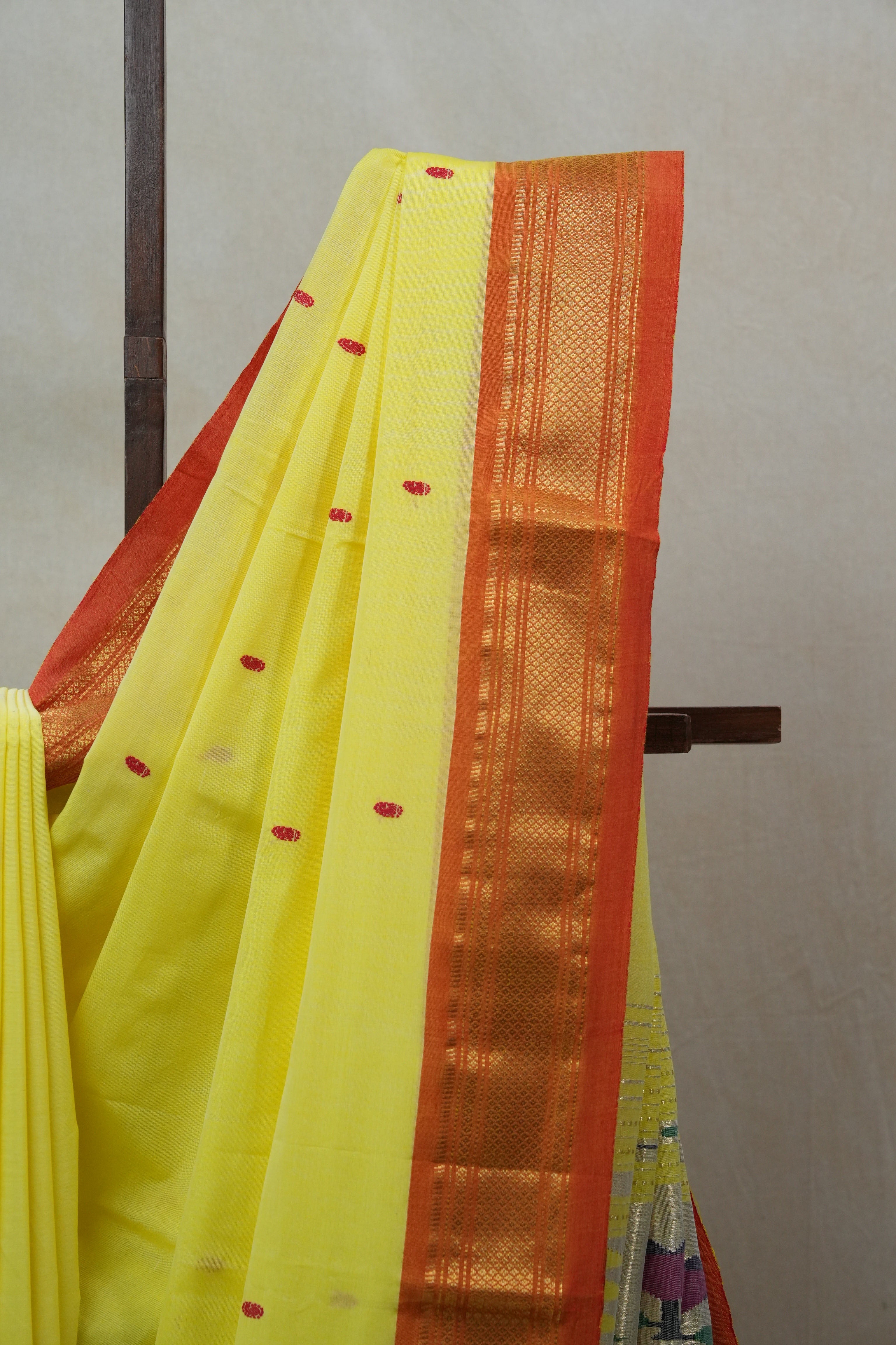 Yellow Cotton Paithani Saree - SRYCPS538