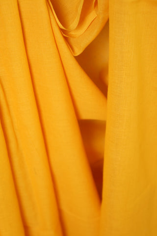 Mango Mul Cotton saree With Yellow Tassels