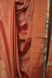 Dual Tone Red Maheshwari Tissue Saree - SRDTRMTS694