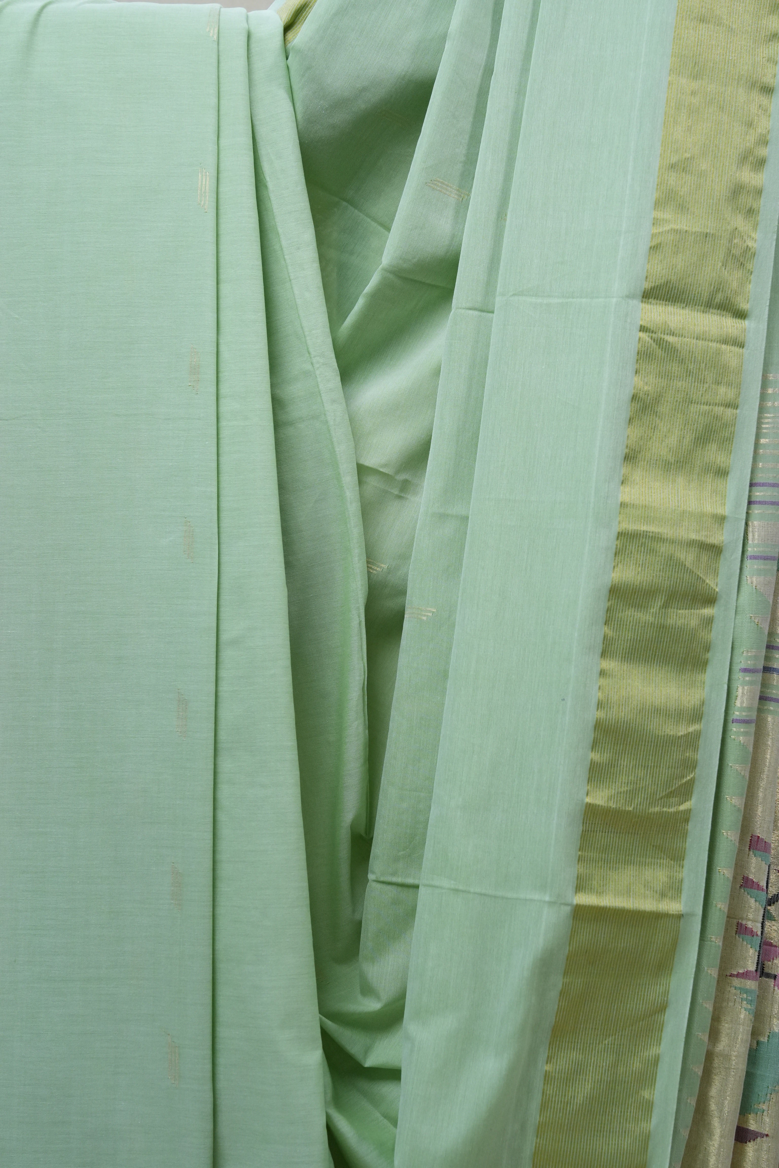 Mint Green Cotton Paithani Saree - SRMGCPS537