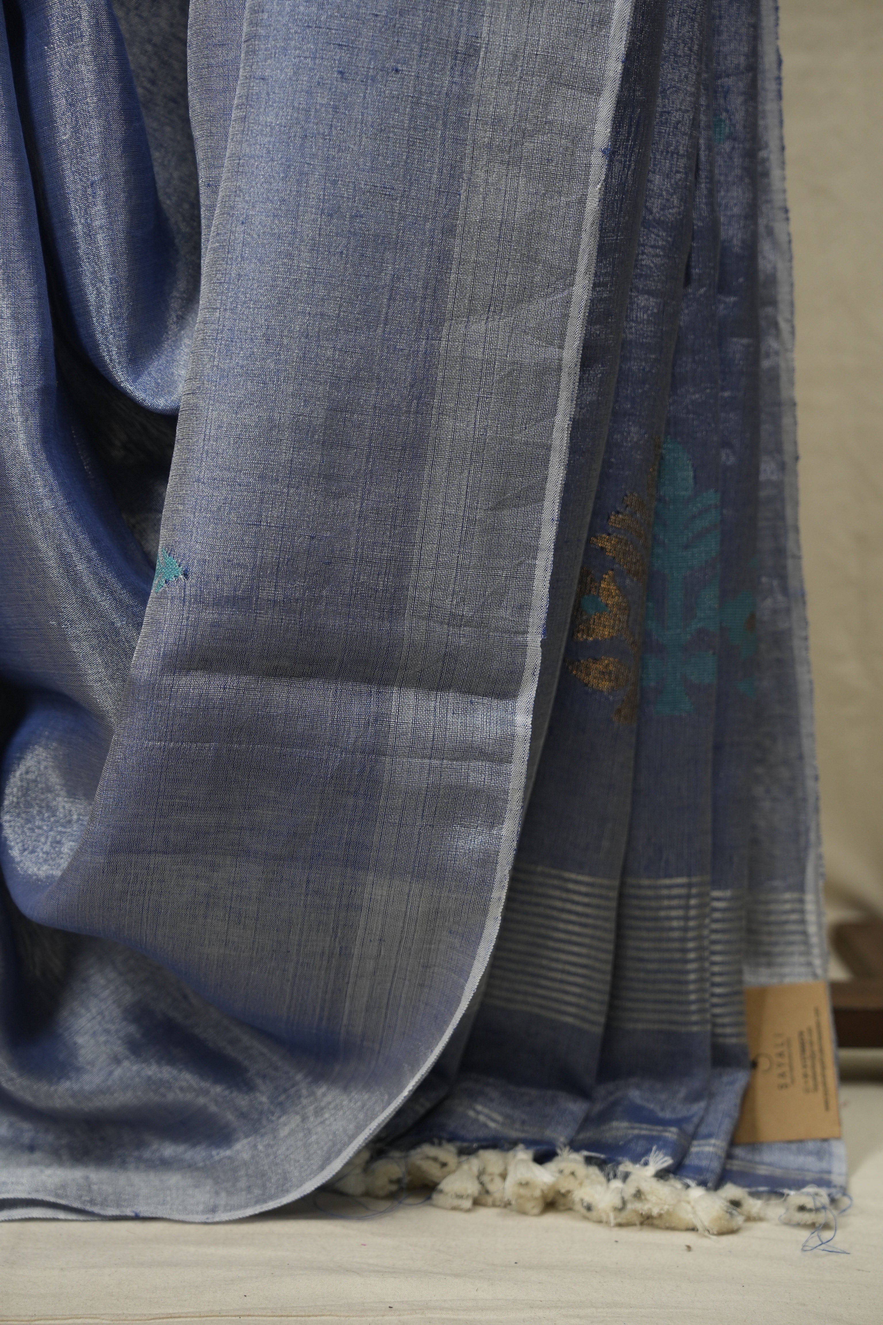 Grey Tissue Linen Jamdani Saree - SRGTLJS214