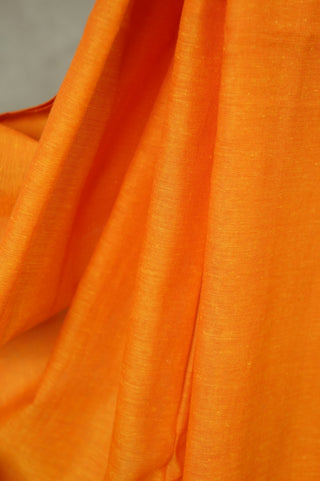 Rust Orange Mul Cotton Saree With Orange Tassels