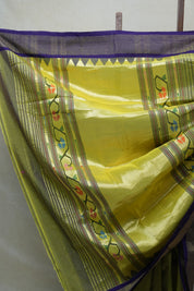 Olive Green Cotton Paithani Saree - SROGCPS543