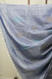 Grey Tissue Linen Jamdani Saree - SRGTLJS214