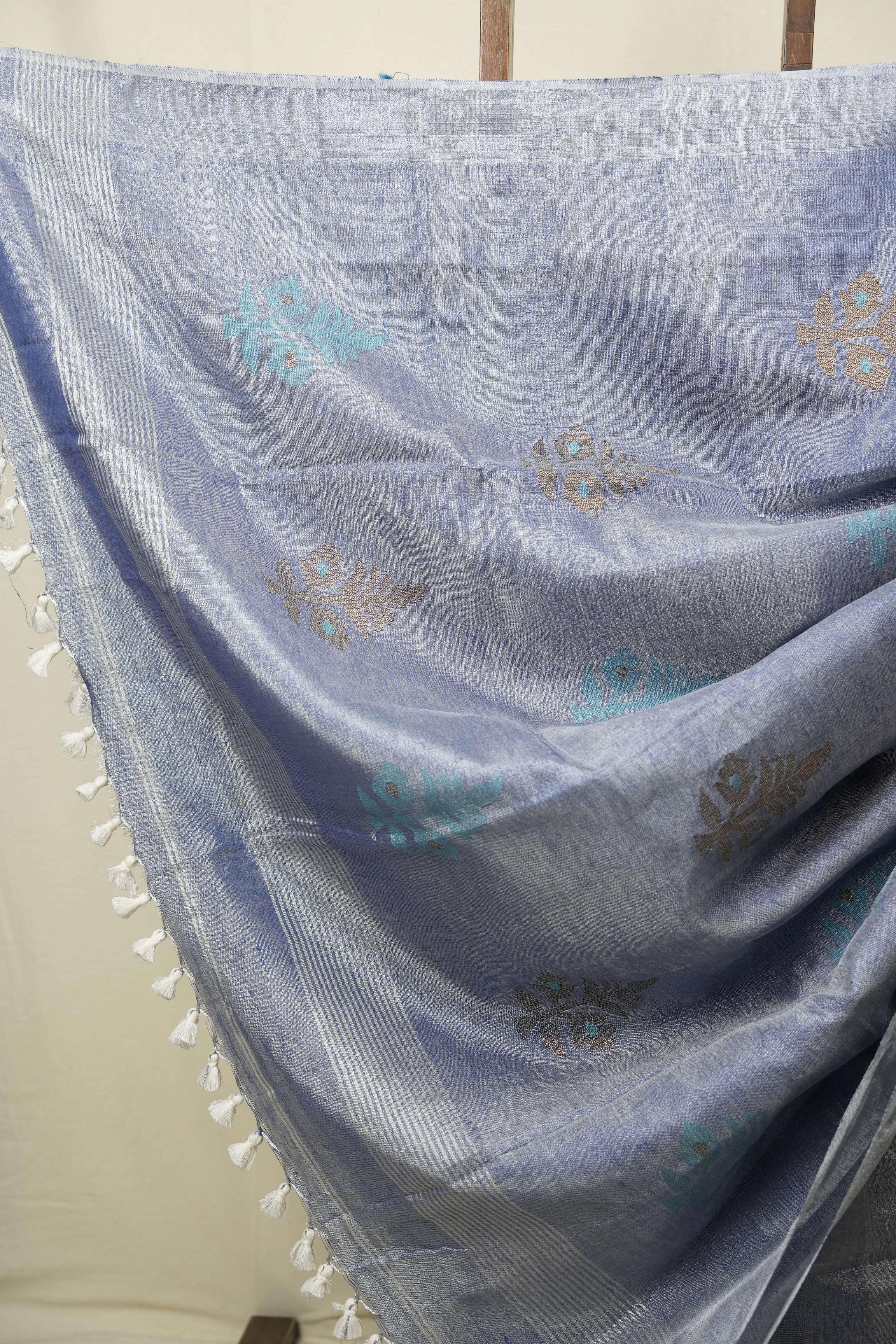 Grey Tissue Linen Jamdani Saree - SRGTLJS214