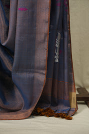 Two Tone Blue Tissue Linen Jamdani Saree - SRTTBTLJS215