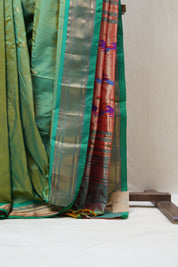 Two Tone Green Silk Paithani Saree (DEFECT) - SRTTGSPS59 - PI