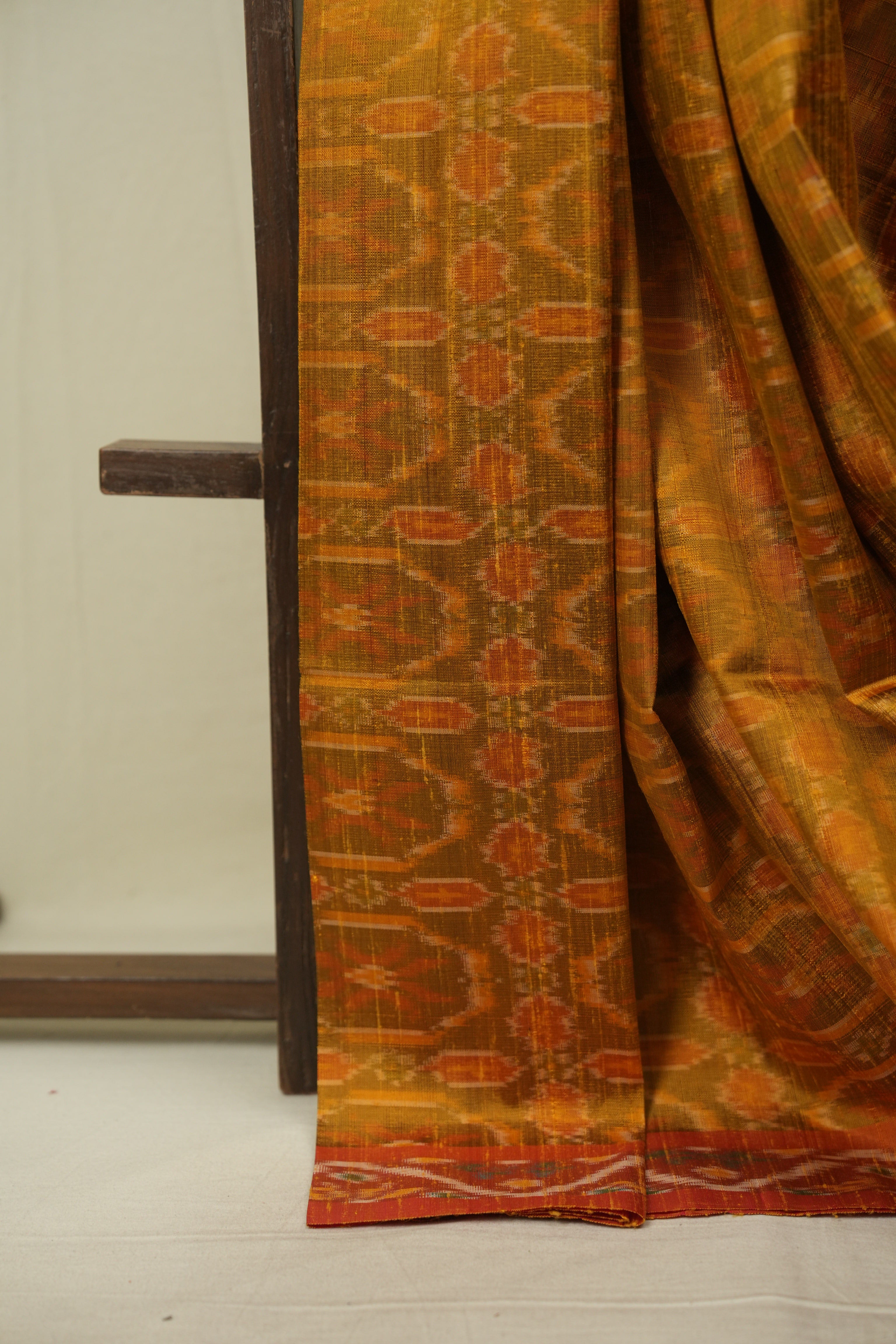 Turmeric Yellow Raw Silk Ikat Saree - SRTYRSIS1091