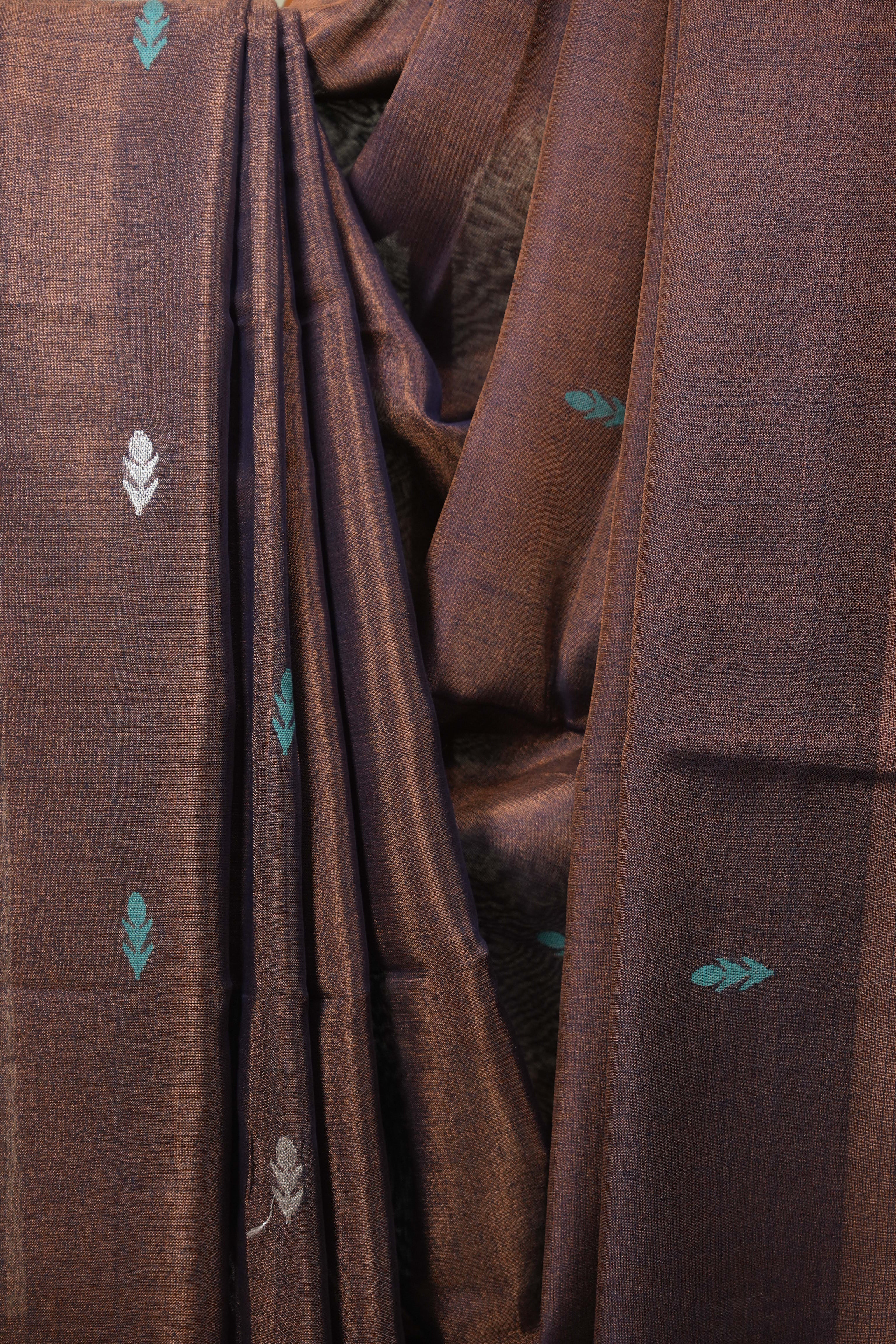 Two Tone Brown Tissue Linen Jamdani Saree - SRTTBTLJS216