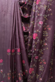 Dark Purple Machine Embroidered Tussar Silk Saree - SRDPMETSS1445