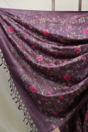 Dark Purple Machine Embroidered Tussar Silk Saree - SRDPMETSS1445