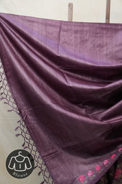 Dark Purple Machine Embroidered Tussar Silk Saree - SRDPMETSS1445