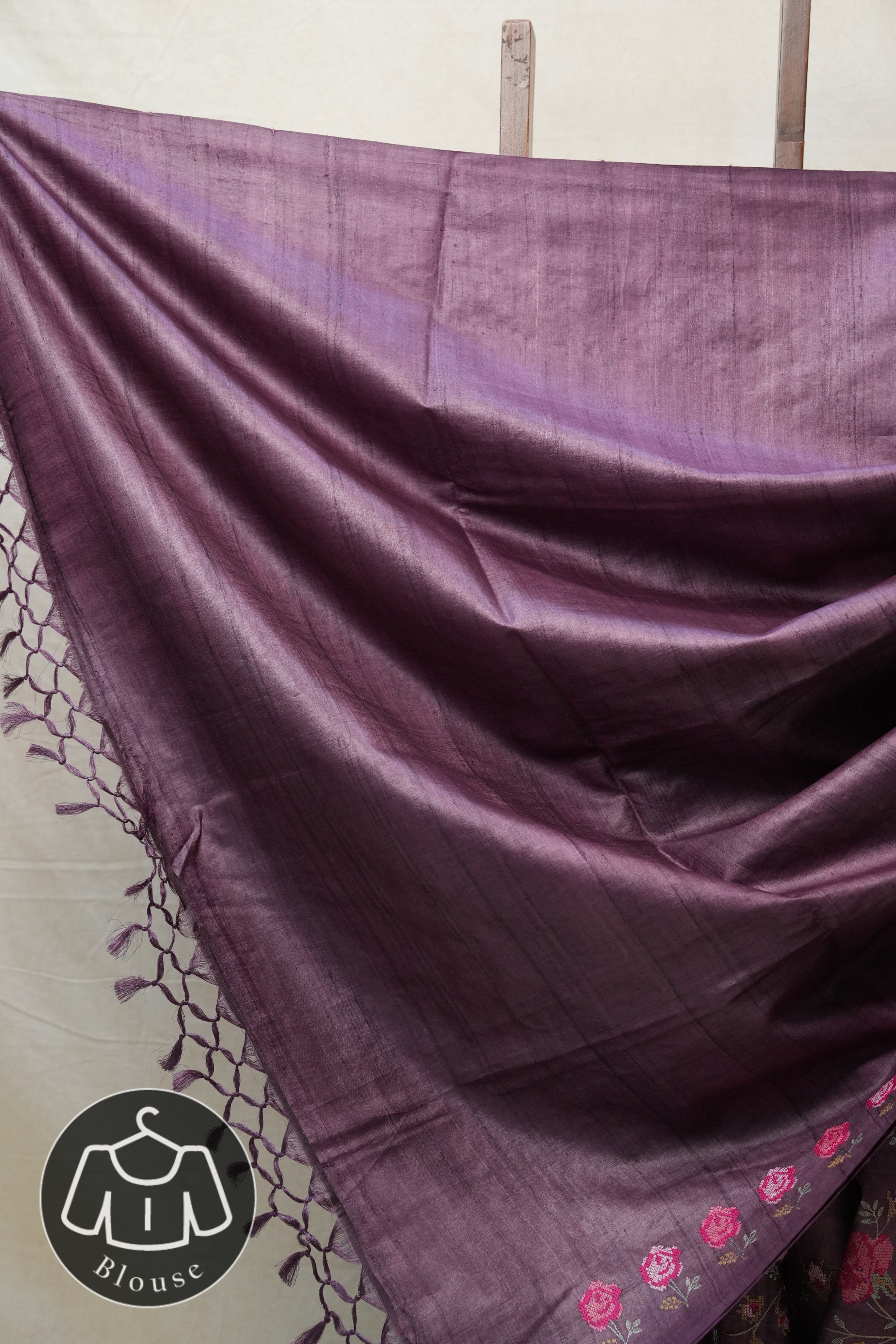 Dark Purple Machine Embroidered Tussar Silk Saree - SRDPMETSS1445
