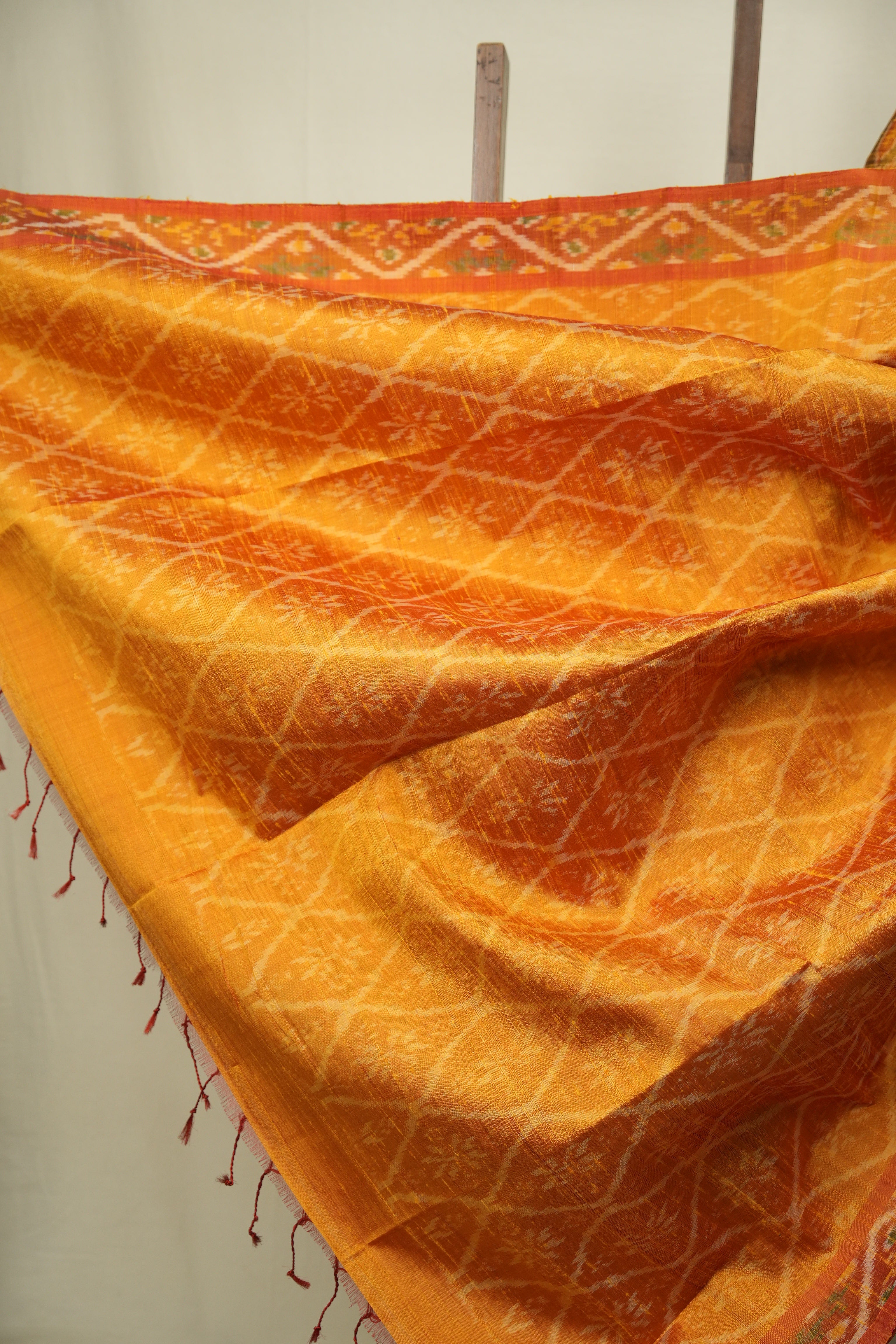 Turmeric Yellow Raw Silk Ikat Saree - SRTYRSIS1091