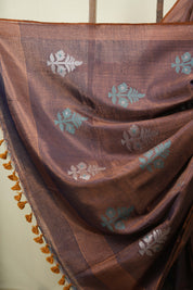 Two Tone Brown Tissue Linen Jamdani Saree - SRTTBTLJS216