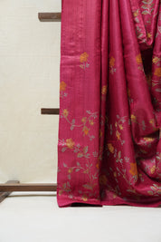 Dark Pink Machine Embroidered Tussar Silk Saree - SRDPMETSS1456
