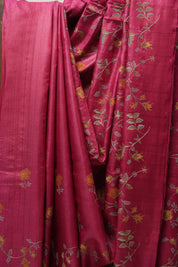 Dark Pink Machine Embroidered Tussar Silk Saree - SRDPMETSS1456