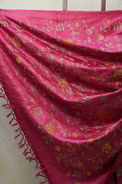 Dark Pink Machine Embroidered Tussar Silk Saree - SRDPMETSS1456