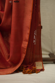 Red Tissue Linen Jamdani Saree - SRRTLJS217