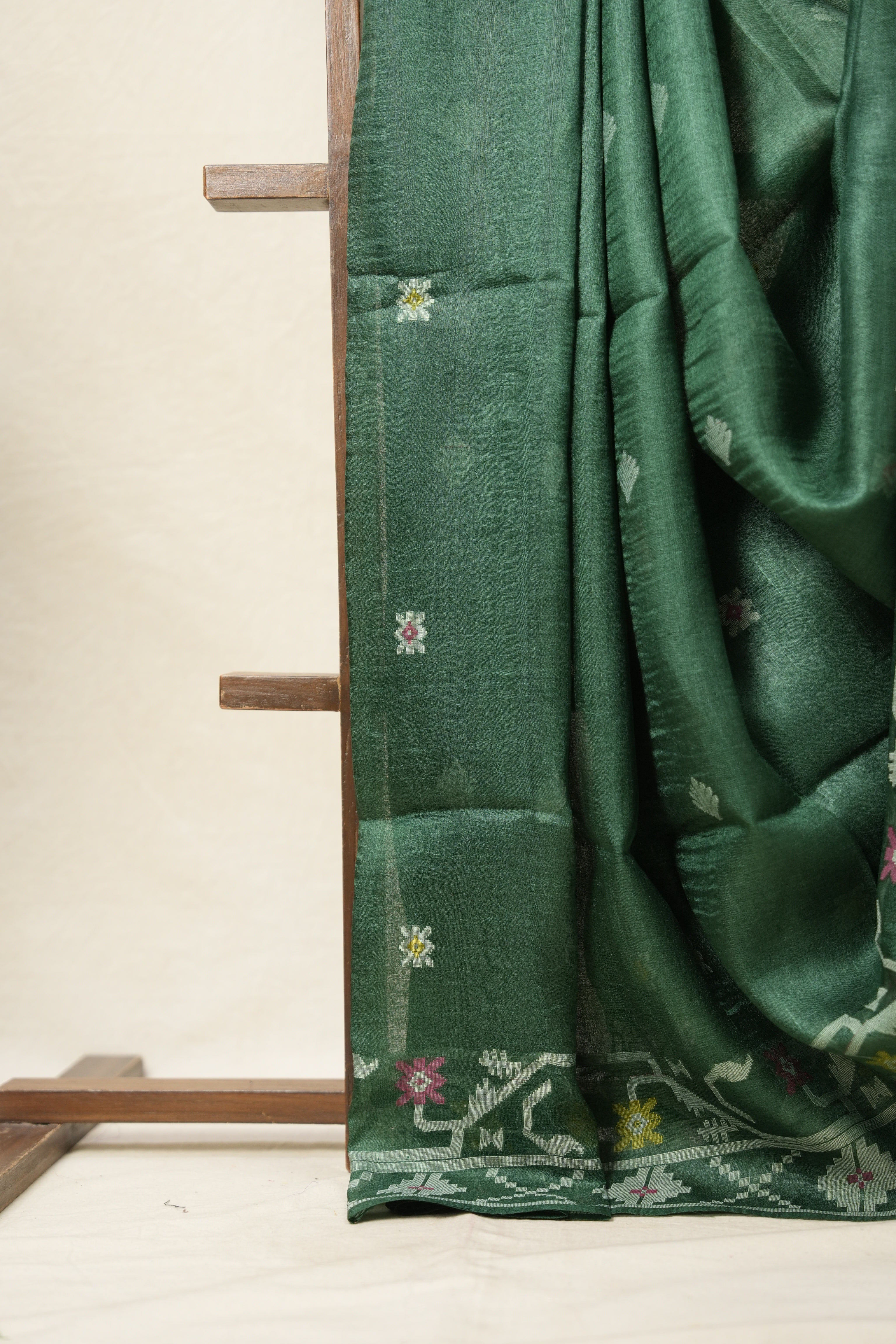 Green Jamdani Tussar Silk Saree - SRGJTSS0008
