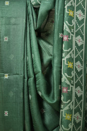 Green Jamdani Tussar Silk Saree - SRGJTSS0008