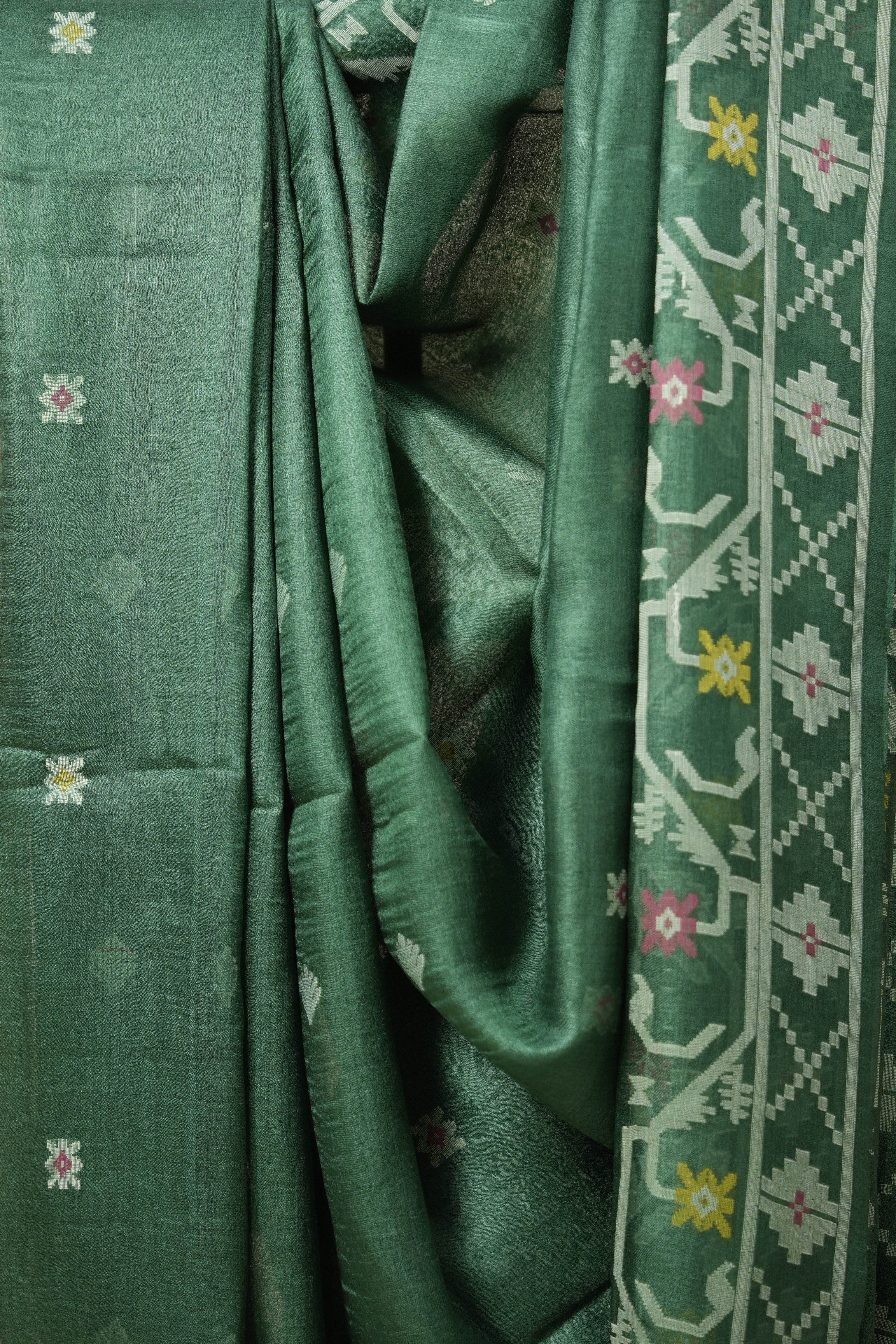 Green Jamdani Tussar Silk Saree - SRGJTSS0008