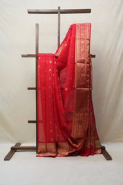 Red Chanderi Silk Saree - SRRCSS361