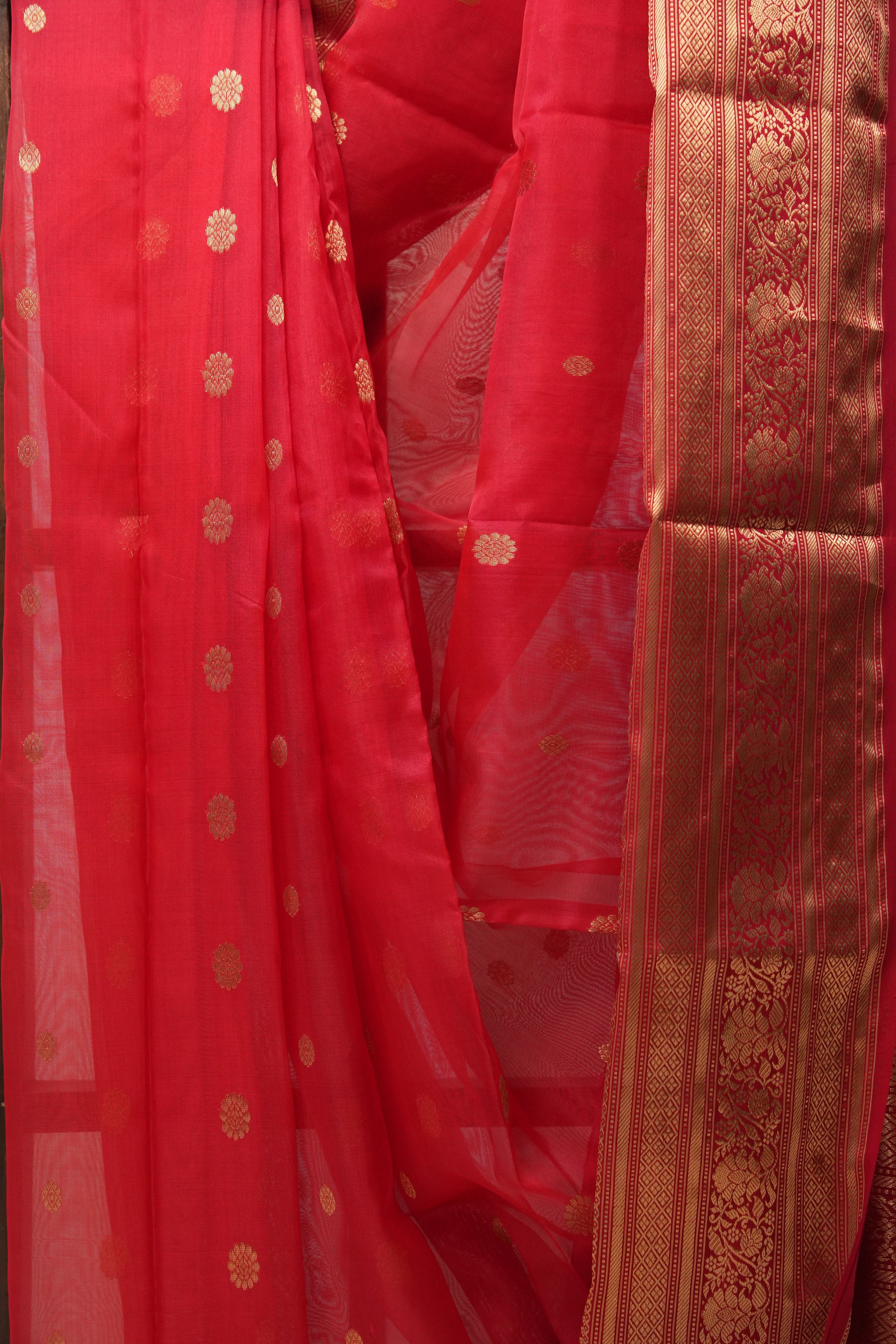 Red Chanderi Silk Saree - SRRCSS361