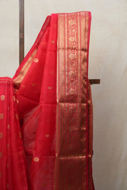 Red Chanderi Silk Saree - SRRCSS361