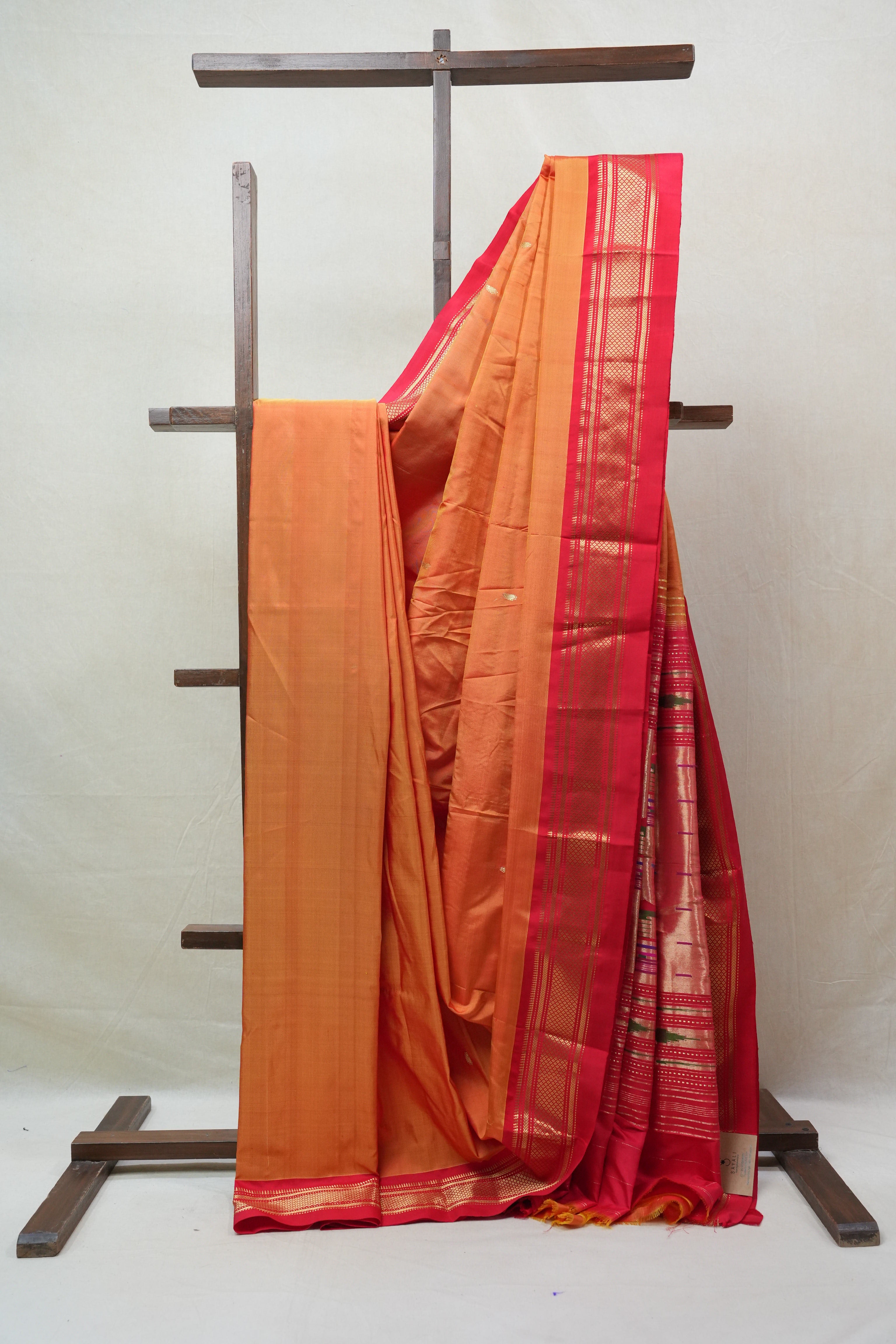 Two Tone Orange Silk Paithani Saree - SRTTOSPS60-PI