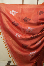 Red Tissue Linen Jamdani Saree - SRRTLJS217