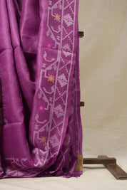 Lavender Jamdani Tussar Silk Saree - SRLJTSS0012