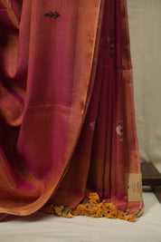 Rani Pink Tissue Linen Jamdani Saree - SRRPTLJS219