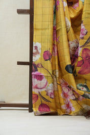 Yellow Tussar Silk Saree - SRYTSS1357