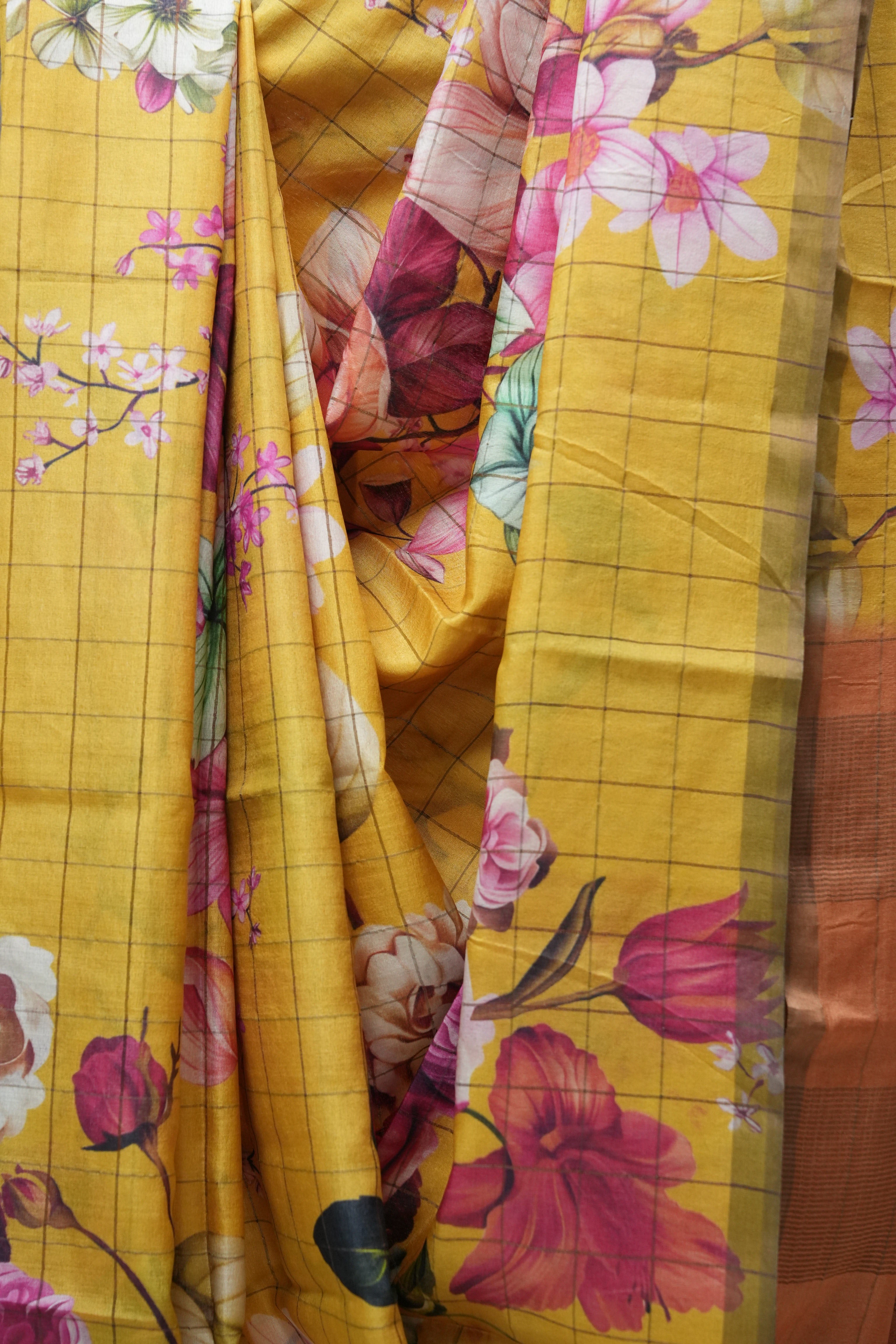Yellow Tussar Silk Saree - SRYTSS1357