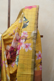 Yellow Tussar Silk Saree - SRYTSS1357