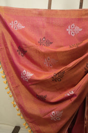 Rani Pink Tissue Linen Jamdani Saree - SRRPTLJS219