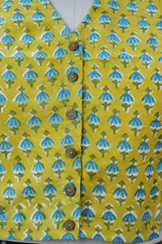 Olive Yellow HBP Cotton V-Neck Blouse - SROYCVNB146