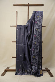 Carbon Black Jamdani Tussar Silk Saree - SRCBJTSS0015